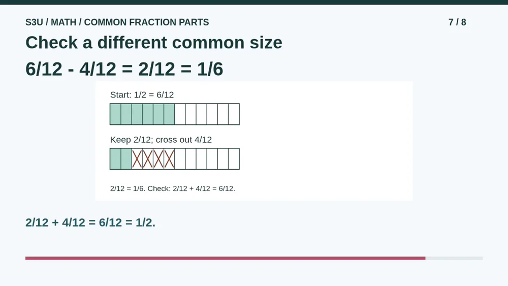 Video illustration: Check a different common size. The spoken explanation follows.