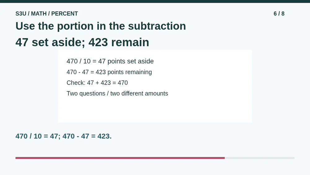 Video illustration: Use the portion in the subtraction. The spoken explanation follows.