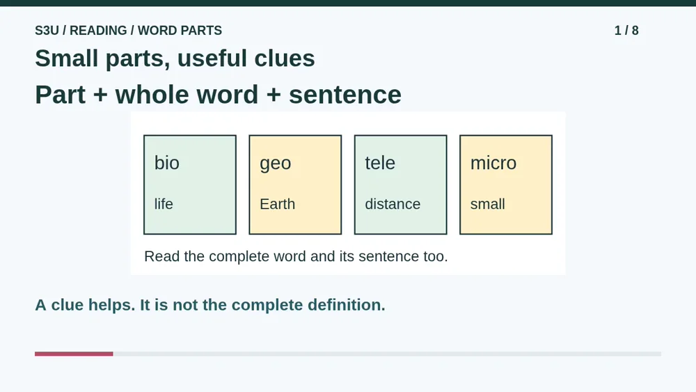 Video illustration: Small parts, useful clues. The spoken explanation follows.