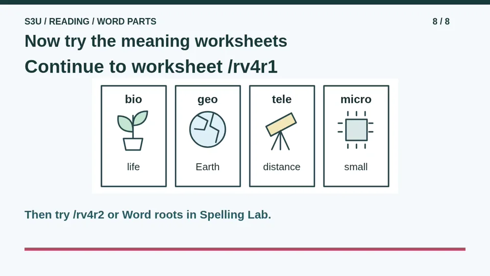 Video illustration: Now try the meaning worksheets. The spoken explanation follows.