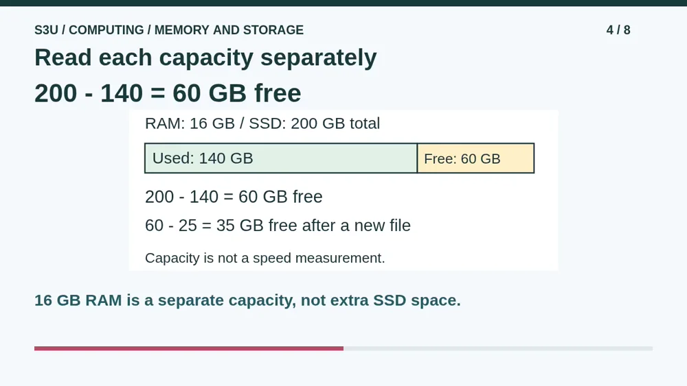 Video illustration: Read each capacity separately. The spoken explanation follows.