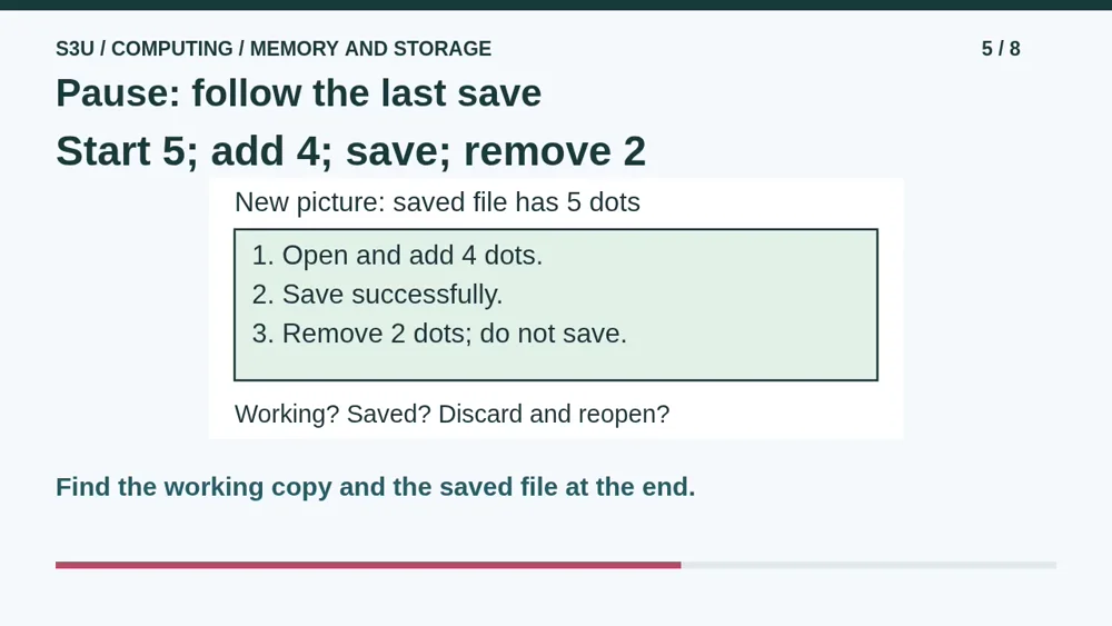 Video illustration: Pause: follow the last save. The spoken explanation follows.